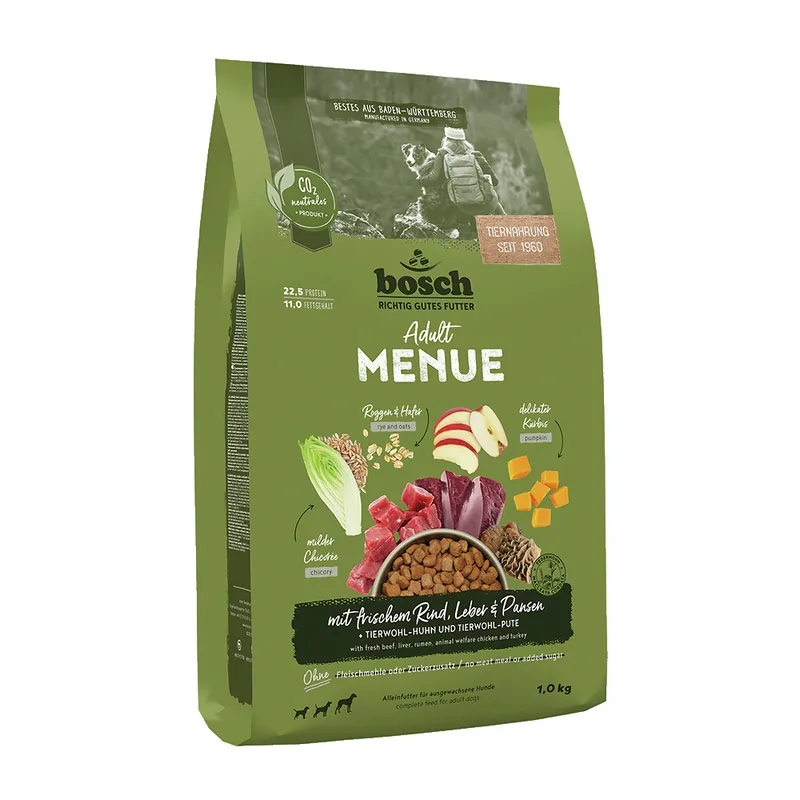 BOSCH MENUE Adult Rind+Leber + Pansen 1 kg Preisreduziert